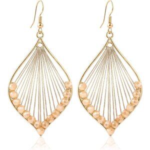 Beige Leaf Shaped Vintage Long Summer Earring for Women Jewelry Fashion